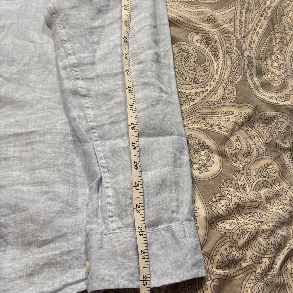 Tasso Elba Men’s Linen Shirt Medium Blue Button Up Casual Long Sleeve - Picture 7 of 7
